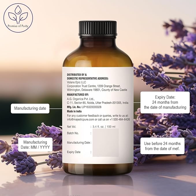Majestic Pure Lavender Essential Oil with Glass Dropper - 3.4 Fl Oz - 100% Pure and Natural Lavender Oil - Premium Grade Essential Oils for Diffuser, Aromatherapy, Soap and Candle Making