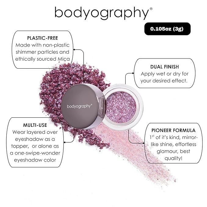 Bodyography Glitter Pigment Eye Shadow | Long Wear Shimmer Eyeshadow | Vegan, Talc & Paraben Free | Cream Powder Formula | Blue Morpho (Chrome Periwinkle) 1.5 g