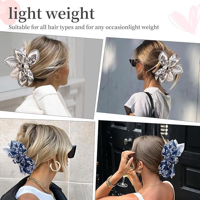 Bow Claw Clips Bow Hair Clips Blue White 2PCS Big Hair Bows for Women Butterfly Styling Large Hair Clips for Thick Hair for Girls Hair Accessories for Teen