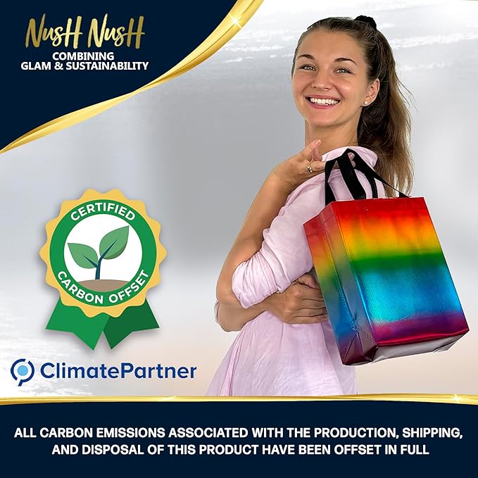 Nush Nush Rainbow Gift Bags in 3 Colorful Design - Set of 12 Reusable Gradient Gift Bags With Handles - Ideal Goodie Bag for Birthday Party Favors, Thanksgiving, Holiday, Kids Party - 8"x4"x10"