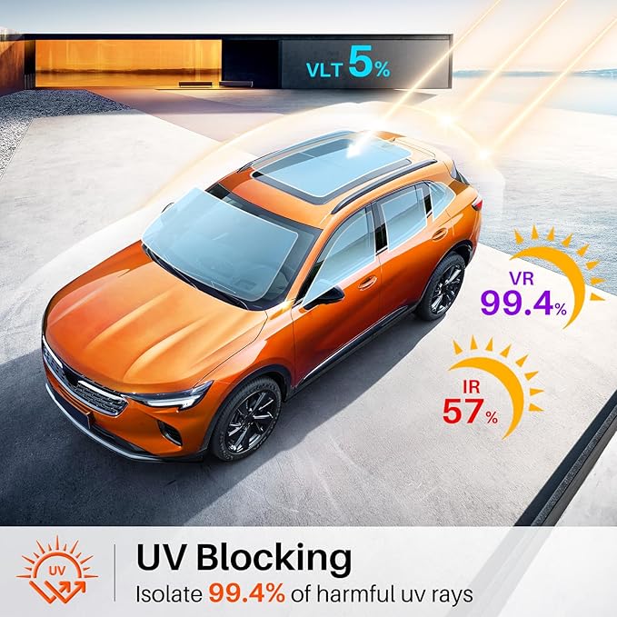 Car Window Tint 5% VLT, 5 Percent Nano Ceramic Window Roll 20" Inch x 100'Ft, Automotive Car Tint for Privacy Sun & Glare Protection UV Heat Blocking, Scratch Resistant 5-Layer