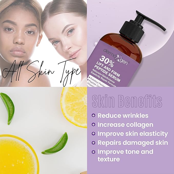 Lift & Firm 30% Peptide Serum for Face – Anti-Aging Serum with Vitamin C, E, Matrixyl 3000, Aloe Vera & Hyaluronic Acid – Multi-Peptide Formula to Lift, Firm & Rejuvenate Skin (8 fl oz)