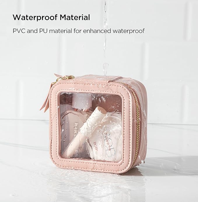 HBlife Small Makeup Bag for Purse Cute Mini Makeup Bag Cosmetic Bag Women Travel Clear Makeup Pouch Case Organizer Leather Make Up Toiletry Bag Transparent Storage Bag(Pink)