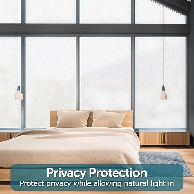 HIDBEA Frosted Window Privacy Film - Non Adhesive Static Cling Glass Stickers Sun UV Blocking Heat Control Door Covering Decals for Home Office, 55.1 x 196.8 Inch