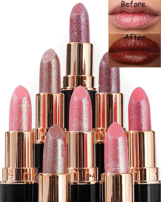 Metallic Pink Glitter Lipstick for Women,Glitter Diamond Shiny Shimmer Nude Lip Gloss Long Lasting Sparkling Waterproof Matte Lipgloss Lipstick,High Pigmented Tinted Red Lipstain Lip Color Makeup -02