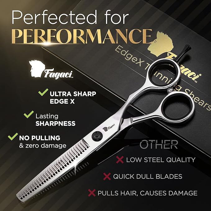Fagaci Thinning Shears for Hair Cutting 6" Razor-Sharp, Hair Thinning Scissors with Precise Cut, Texturizing Shears Lasting Sharpness and Durable Steel
