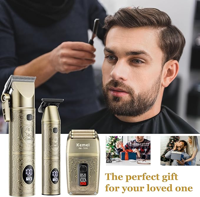 KEMEI Professional Hair Clippers for Men, 3 in 1 Barber Clipper Kit, Bronze