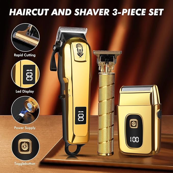 Hair Clippers for Men, Beard Trimmer and Electric Shaver Set, Professional Rechargeable Cordless Barber Hair Cutting Tools Grooming Kit