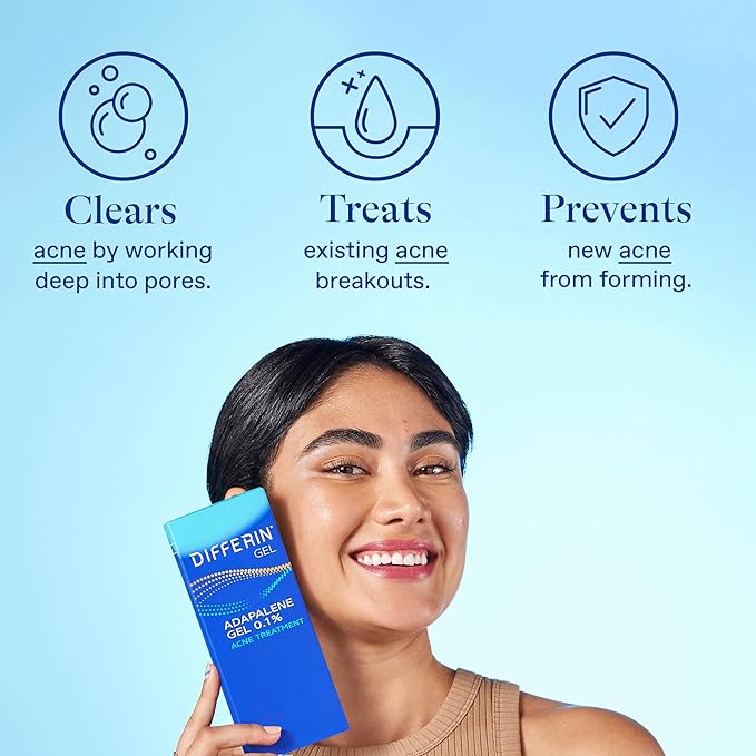Differin Acne Treatment Gel, 30 Day Supply, Retinoid Treatment for Face with 0.1% Adapalene, Gentle Skin Care for Acne Prone Sensitive Skin, 15g Pump (Packaging May Vary)