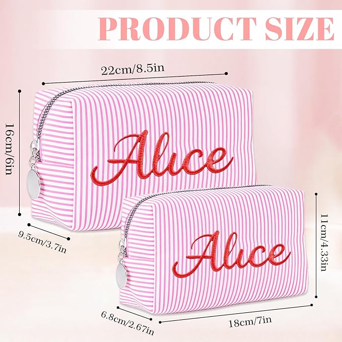 Personalized Makeup Bag with Embroidered Name,Custom Travel Toiletry Stripe Cosmetic Bag, Wedding Gift for Bridesmaid/Women/Girl
