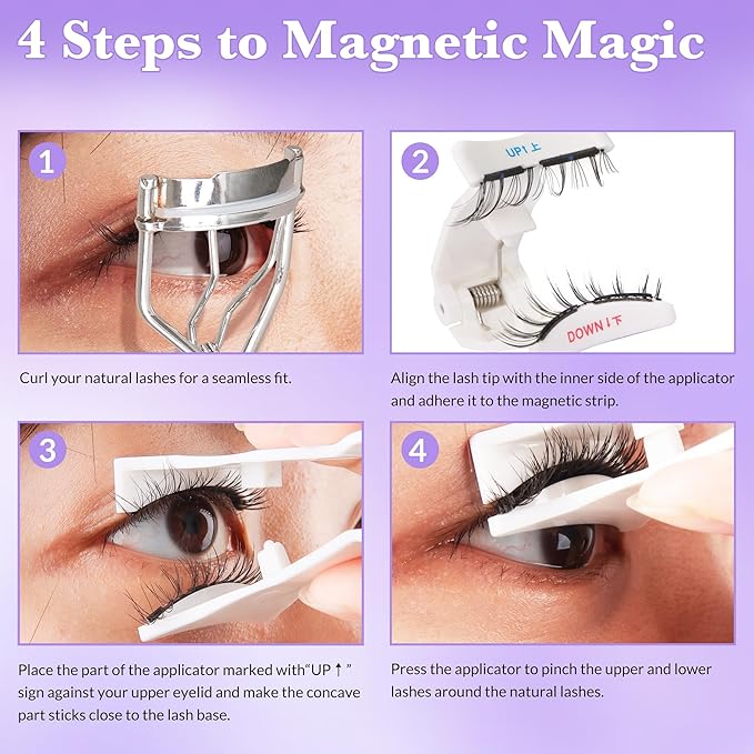 Bepholan Soft Magnetic Lashes with Applicator,No Glue Needed Reusable Soft Magnetic Eyelashes Natural Look Easy to Wear and Remove Waterproof Cruelty-free False Lashes（RC001）