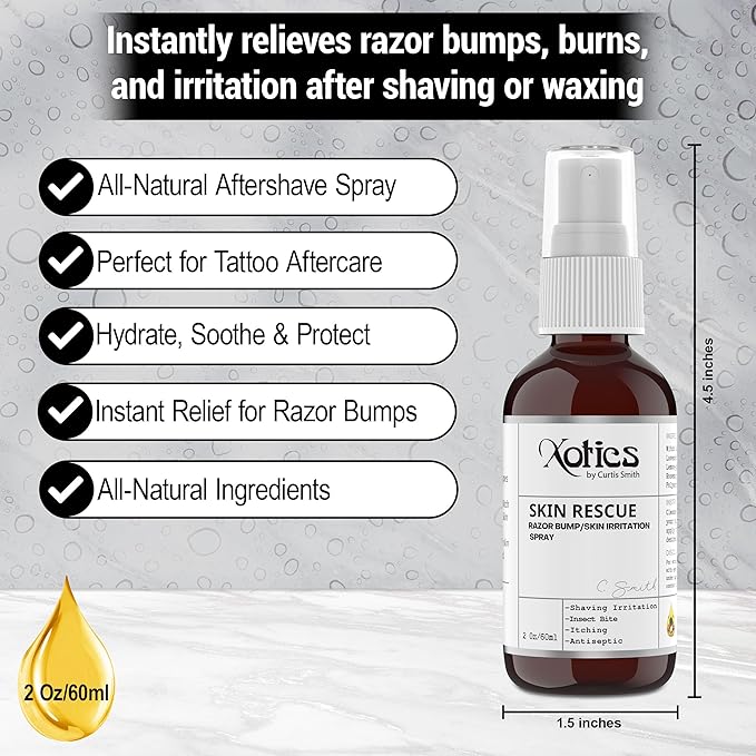 Xotics Skin Rescue Razor Bump 2oz - All Natural Barber Aftershave Razor Burn Treatment for Men/Women - All Natural Ingredients