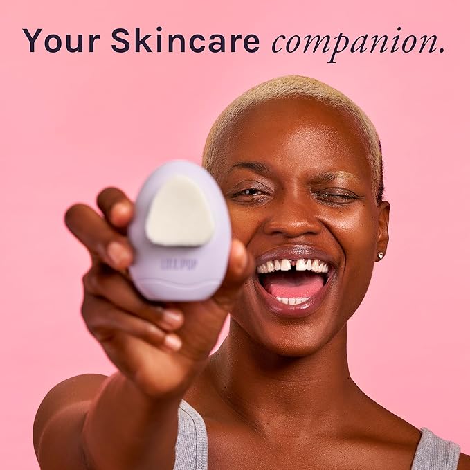 LOLLIPOP Dual-Sided Facial Cleansing Brush | Palm Size Silicone Face Exfoliator and Soft Fiber Cleanser | Manual Face Scrubber for Pores, Makeup Removal, Blackhead and Skincare Routine, Plum