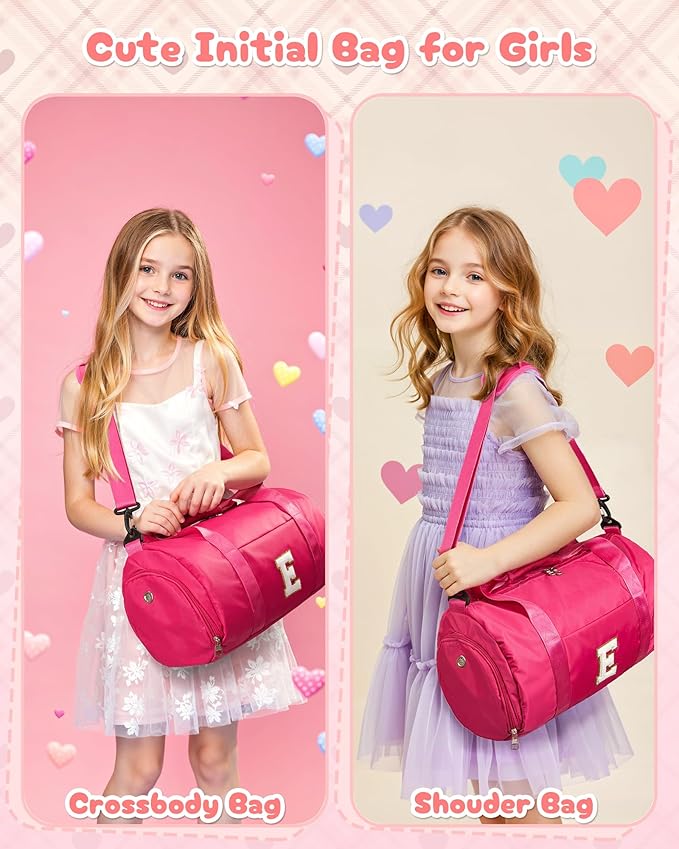 Gifts for Teen Girl, Girls Travel Duffel Bag, Kids Initial Overnight Bags with Shoe Compartment, Customized Sport Gym Weekender Bag with Makeup Pouch, Stocking Stuffers for Kid (Letter M)