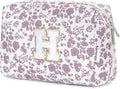Narwey Birthday Gifts for Teen Girls Kids Women Personalized Initial Floral Makeup Bag Cute Cosmetic Trendy Stuff 6 8 10 11 12 13 14 16 18 Years Old Travel Toiletry Bag (Little Dusty Pink Flower H)