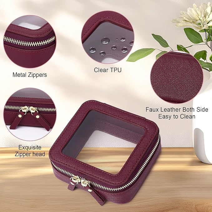 Pinkmik Clear Makeup Bag Waterproof Travel Case for Cosmetics and Toiletries Women's Purse Organizer and Clear Car Bag with Zipper (X/Burgundy, M+MINI)