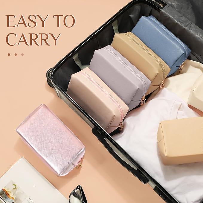 Sanwuta 9 Pcs Makeup Bags Bulk PU Double Zippers Cosmetic Bag Makeup Toiletry Christmas Small Pouch Portable Travel Organizers Case for Women Bridesmaid Party End of The Year(Pearl Color)
