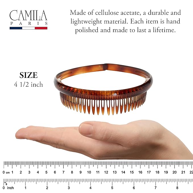 Camila Paris AD109 French Headband for Women Tortoise Shell, Strong Hold Grip Women's Hair Band, Very Flexible, No Slip and Durable Styling Girls Hair Accessories, Made in France