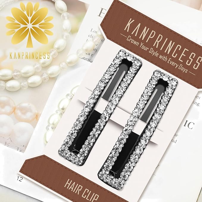 Rhinestone and Crystal Hair Clips 2-Pack, Sparkly Barrettes & Elegant Bling Accessories for Women & Girls(set 3)