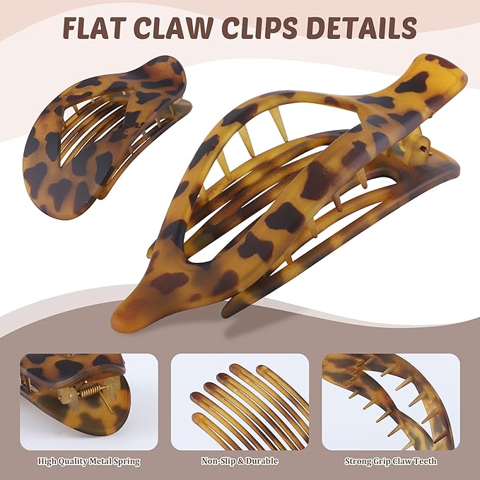 Lourny Flat Hair Clips for Women, 6PCS Flat Claw Clips for Thin Hair Lightweight Non-Slip Claw Clips for Women
