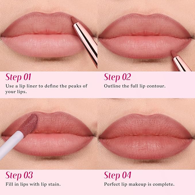 bayfree 2 PCS Lip Liner and Lip Stain Combo Set, High Pigmented Long Lasting Velvet Lip Tint, Well-Defined Lipliner, Weightless Waterproof Not Animal Tested, Matte Finish Makeup