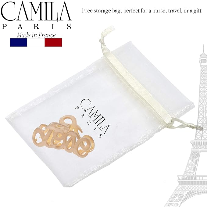 Camila Paris CP3046 French Hair Clip for Women, 3.25 inch Girls Hair Claw Clips Jaw Ivory Cellulose, Fashion Durable and Styling Hair Accessories for Women, Strong Hold No Slip Grip, Made in France