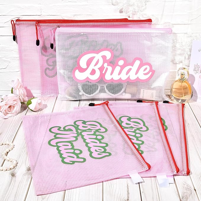 SOIDRAM 6PCS Bridesmaid Makeup Bag Clear Zippered Bag Bridesmaid Proposal Gifts Cosmetic Pouch for Wedding Party Favors Bachelorette Party Decorations Toiletry Organizer Bag Cosmetic Case Gift