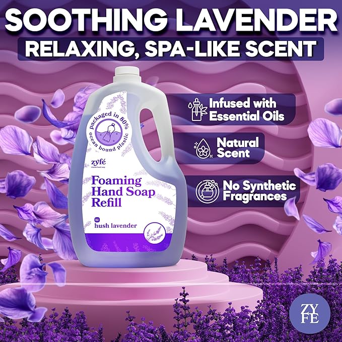 Lavender Hand Soap Refills Foam, 64oz Liquid Hand Soap Foam Refill in Recycled Bottle, Natural Handwash Refill with Essential Oils, Biodegradable & Moisturizing