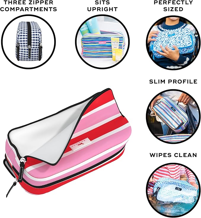 SCOUT 3-Way Toiletry Bag - Travel Makeup Pouch for Women with Three Zipper Compartments - Stands Upright, Wipes Clean