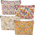 4 Packs Retro Flowers Makeup Bag Floral Pumpkin Rabbit Cosmetic Bag Friend Friendship Gifts for Women Girls Sister Mom Botanical Travel Organizer Zipper Pouch Christmas Thanksgiving Birthday Gifts