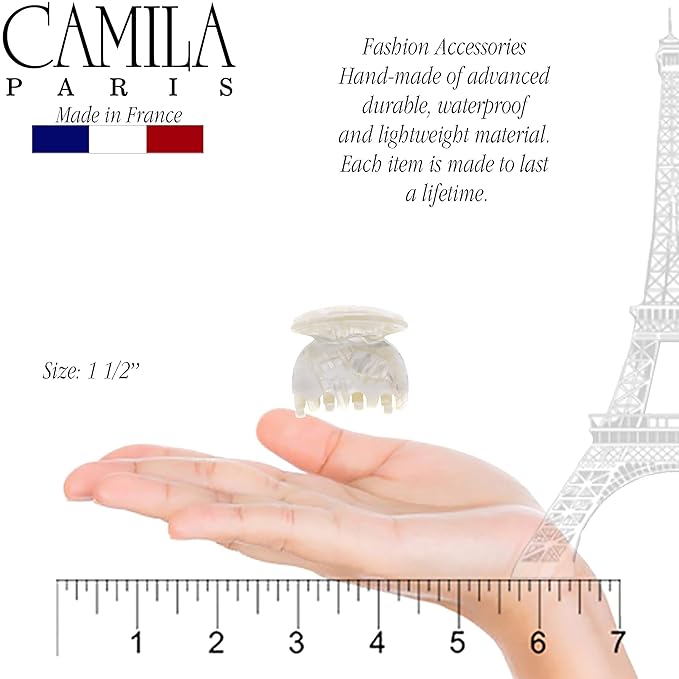 Camila Paris CP3158 French Hair Clip for Women, Handmade, White, Small Girls Hair Claw Clips Jaw, Durable Styling Hair Accessories for Women, Strong Hold No Slip Grip, Made in France
