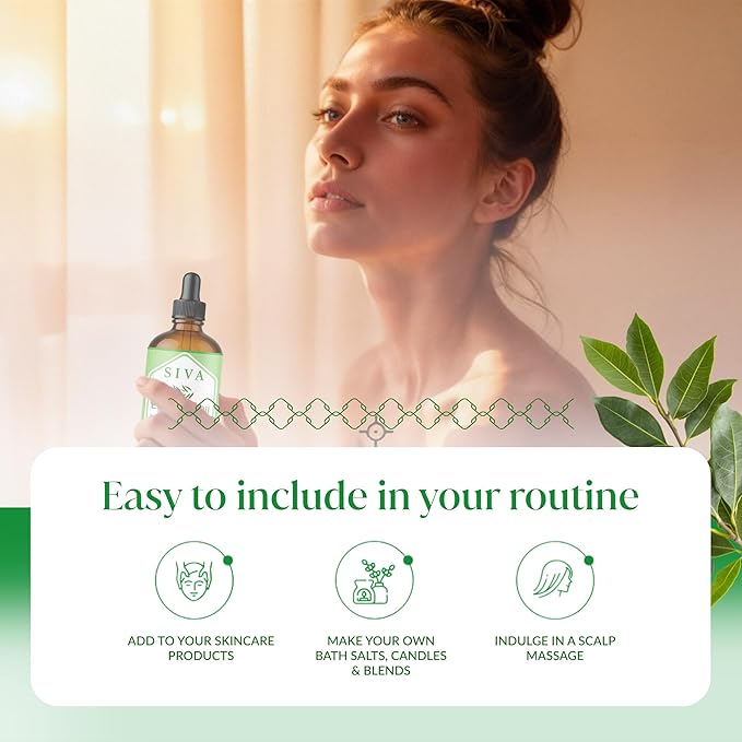 Siva Camphor Essential Oil - 4 Fl Oz – 100% Natural Camphor Oil - for Diffuser, Face, Skin Care, Aromatherapy, Hair Care, Scalp and Body Massage - with Dropper