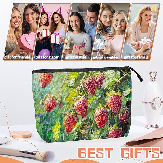 Cosmetic Bags Travel Makeup Toilet Case Waterproof Pouch for Women Girls 6.7X9.45inches - Wild Strawberries on The Plant