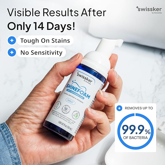 Swissklip ShineFoam | Teeth Whitening Foam | Mint Flavor Whitening Toothpaste | Teeth Whitener I Professional Teeth Whitening Kit | 100% Vegan - Made in USA - 1.69 oz - Pack 3