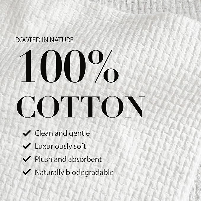 Cotton Towels | Disposable Face and Makeup Wipes | Natural, Biodegradable | Plant Based Facial Towelettes | Ideal for Sensitive Acne Prone Skin, Travel, Baby Care, 50 Ct, 1 Pk
