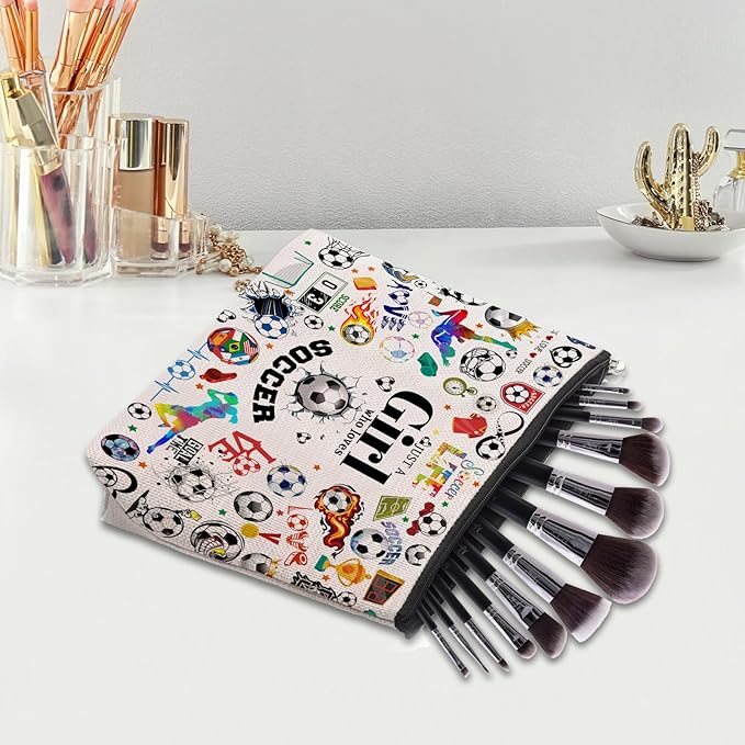 Soccer Gifts Makeup Cosmetic Bag for Women, Soccer Coach Gifts, Soccer Team Gifts for Soccer Lovers Players Fans Birthday Gifts for Her Women