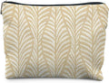 Boho Beige Leaf Makeup Bag, Neutral Block Print Leaves Cosmetic Bags for Women, Minimalist Beige Botanical Zipper Makeup Pouch