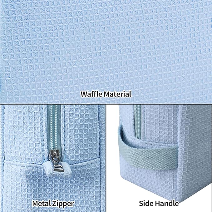 DYSHAYEN Waffle Makeup Pouch Bag, Small Travel Cosmetic Bag, Gifts for Women Bridesmaid,Wedding,Christmas (Blue)