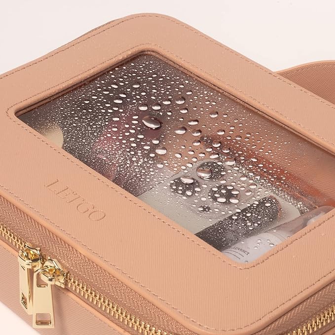 LETGO Clear Makeup Bag Travel Cosmetic Case Transparent Toiletry Bag with Zipper, Portable Make Up Organizer Traveling Compact Car Bag for Essentials (A-Nude)