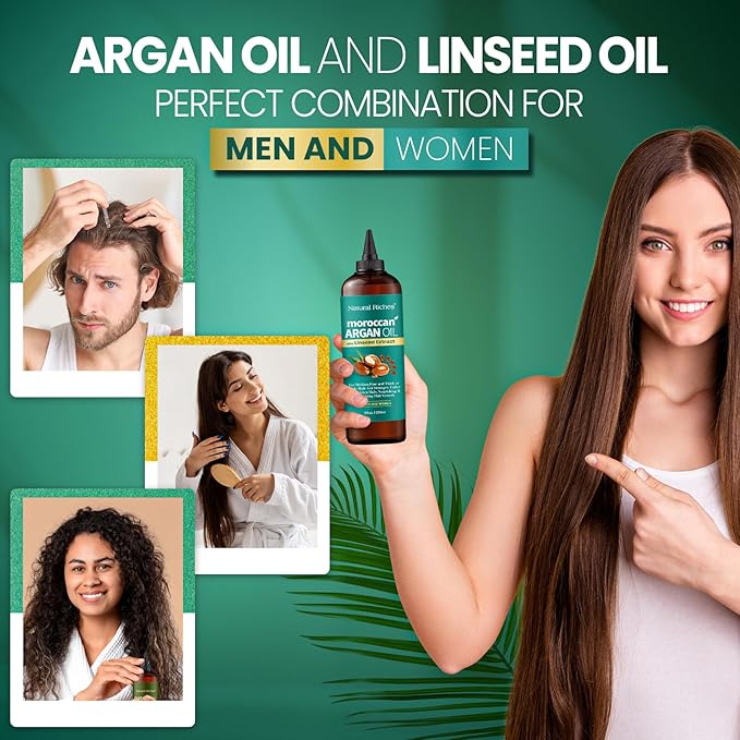 Natural Riches Moroccan Argan Oil with Linseed Extract, Hair Treatment for All Hair Types, Smooths frizz, detangles, conditions and boosts shine 8 Fl Oz
