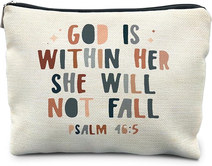 God is Within Her She Will not Fall Cosmetic Bag, Christian Gifts for Women, Bible Verse Gifts, Christian Makeup Bag, Religious Gifts for Christian Woman Cosmetic Bag Toiletry Bag