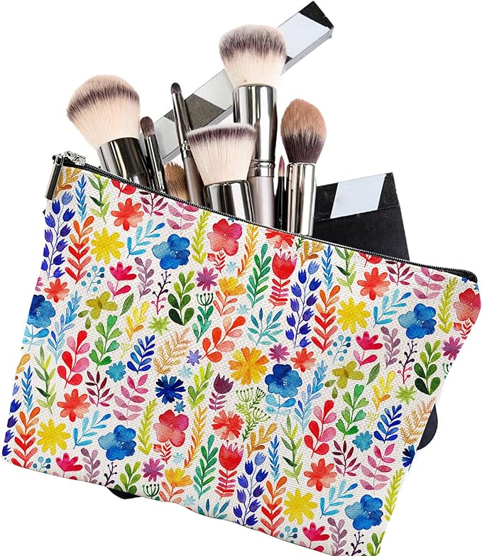 Makeup Bag Colorful Leaves Cosmetic Bag Mini Portable Travel Toiletry Bag Organizer Makeup Brushes Aesthetic Accessories Waterproof Storage Bag for Women