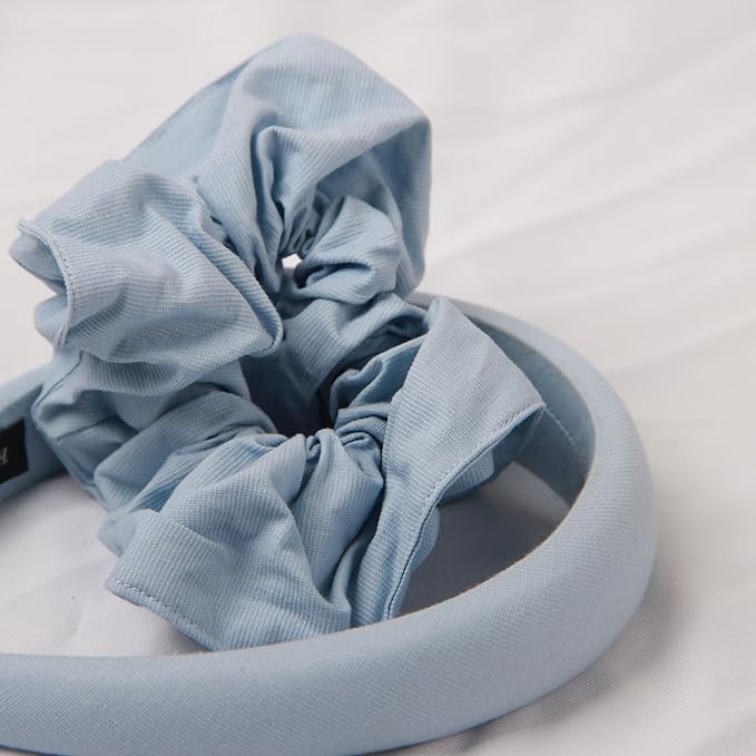 Headband and Scrunchie Set for Women 2Pack Hair Ties for Girls Elastics Bands Ponytail Holder Hair Accessories Blue