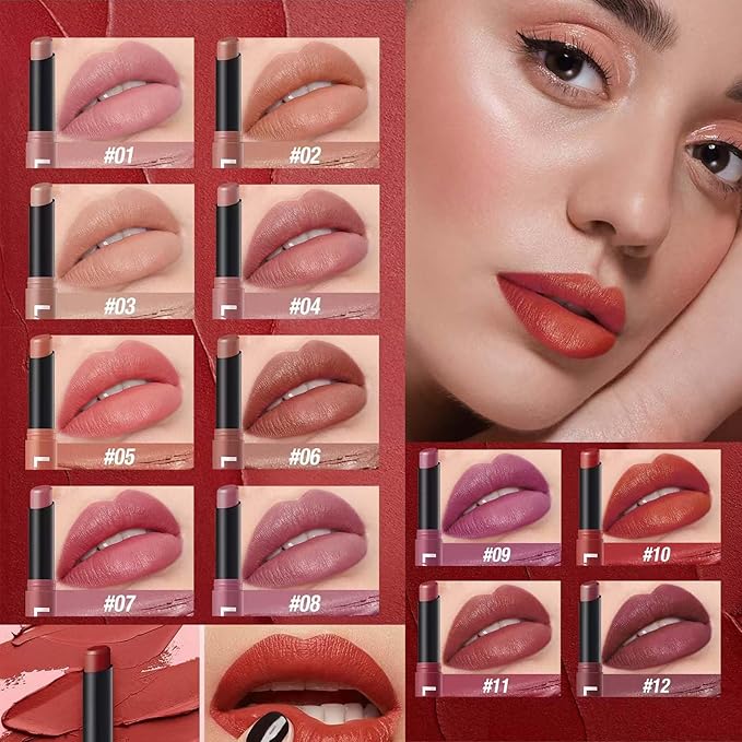 Matte Lipstick for Women Girls teen Lip Makeup Lipsticks Lip Liner Pencil Waterproof Long Lasting Hypoallergenic Highly Pigmented Quick Makeup Lightweight Portable Lip stick 4#