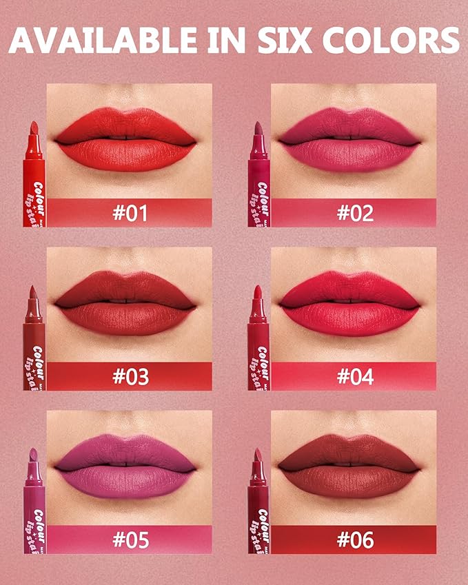 Lip Tint Stain Pen, Rose Red Waterproof Long Lasting Matte Lip Liner Stain Pencil, High-Pigmented Quick Dry Liquid Lipstick, Non Sticky Smudgeproof Lip Tint Gloss, Christmas Makeup Gift for Women-02