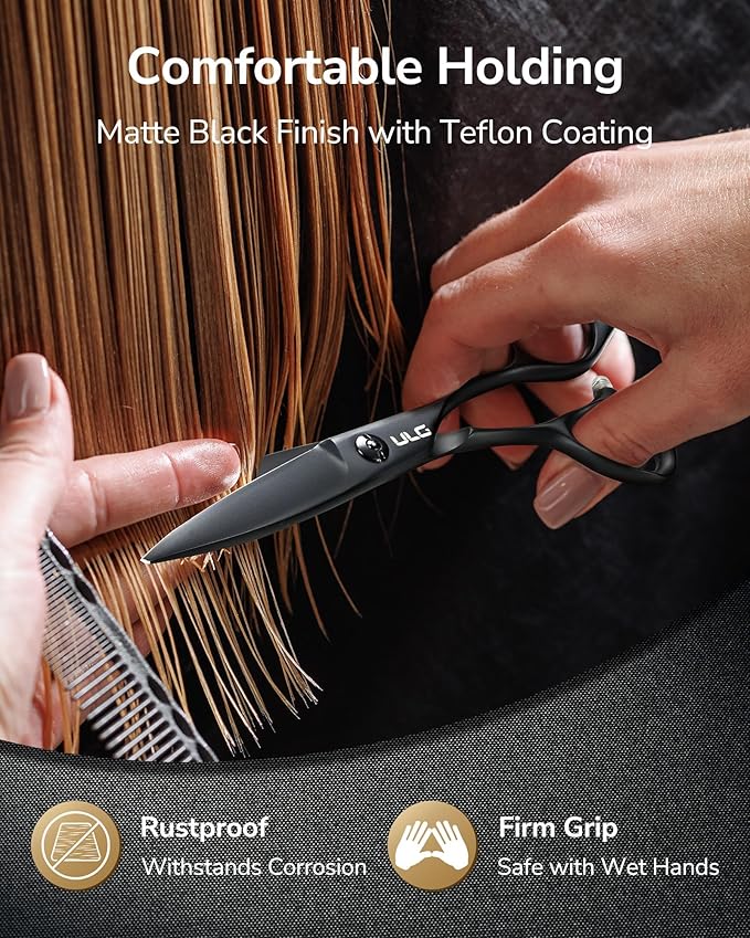 ULG Hair Cutting Scissors – Professional Stainless Steel with Teflon Coating, Ergonomic Offset Handle, Precision Blade for Layers & Detail, Ideal for Barbers Willow Leaf Shears