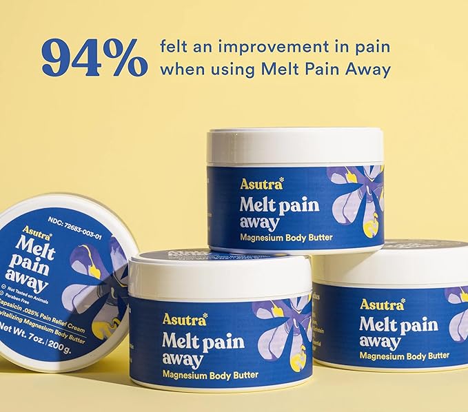 ASUTRA Melt Pain Away Magnesium Lotion for Pain Relief 7 oz | Magnesium Cream for Muscle, Leg Cramps, and Feet wtih Shea Butter & Almond Oil Moisturizer