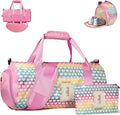 Gifts for Teens, Girls Travel Duffel Bag, Kids Initial Overnight Bags with Shoe Compartment, Personalized Weekender Bag with Makeup Pouch, Stocking Stuffers for Grandkids (Letter D)