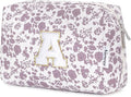 Narwey Christmas Gifts for Teen Girls Kids Women Personalized Initial Floral Makeup Bag Cute Cosmetic Trendy Stuff 6 8 10 11 12 13 14 16 18 Years Old Travel Toiletry Bag (Little Dusty Pink Flower A)