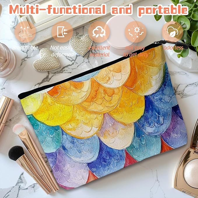 Cosmetic Bags Travel Makeup Toilet Case Waterproof Pouch for Women Girls 6.7X9.45inches - Colorful Scales Pattern in A Dreamy Design